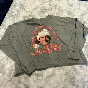 National Lampoon Christmas Vacation Clark Griswold Gray Cropped Shirt Size Large